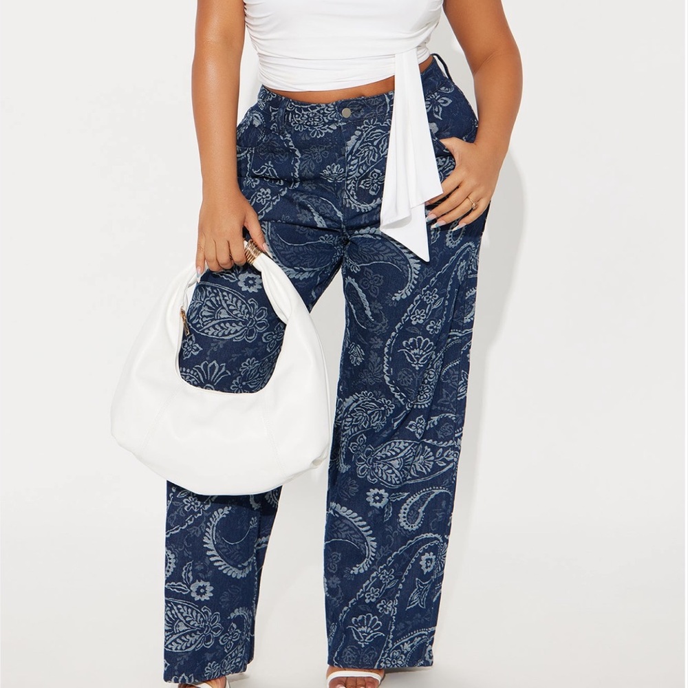 Fashion Jewelry Blue Paisley Flare Jeans